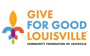 Give For Good Louisville logo with colorful flame and heart graphic.